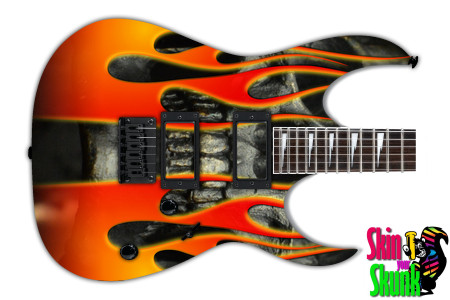  Guitar Skin Hotrod Skull Flame 