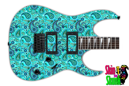  Guitar Skin Paisley Bright Cyan 
